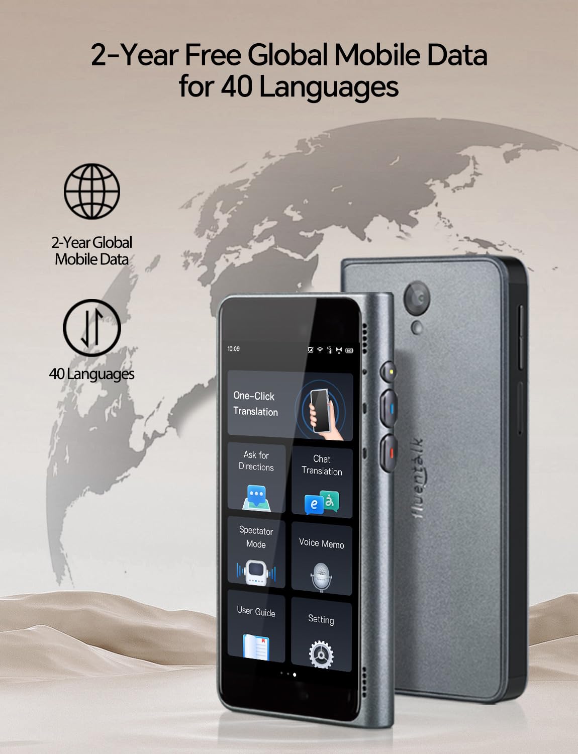 Timekettle NEW T1 Translator Device Supports 40 Languages, 31+ Offline Language Pairs, Photo Translation, No WiFi Needed, 2-Year Global Data, 4" HD Screen for Travel Black