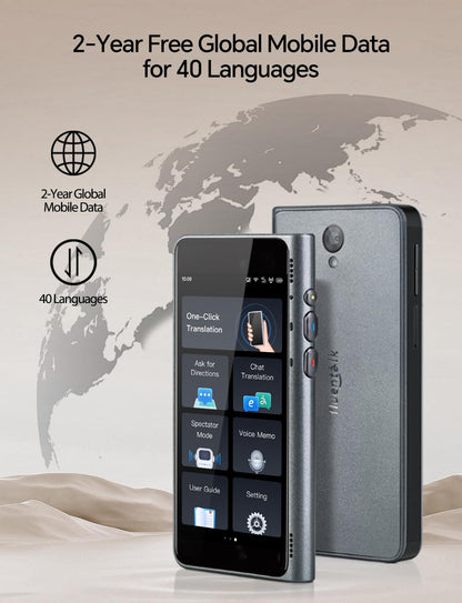 Timekettle NEW T1 Translator Device Supports 40 Languages, 31+ Offline Language Pairs, Photo Translation, No WiFi Needed, 2-Year Global Data, 4" HD Screen for Travel Black
