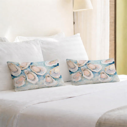 JOQUXI Pastel Blue Oyster Pillow Covers 12x20, Preppy Beach Room Decor, Coastal Ocean Beachy Aesthetic Seashell Lumbar Throw Pillow Covers for Girls Dorm Apartment Bedroom, Set of 2