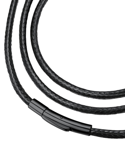 FaithHeart Genuine Leather Necklace Cord for Men Unique Solid String Wax Rope Neck Chains for Dad 16-30inch Black Chains