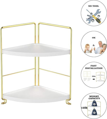 2-Tier Kitchen Spice Rack-Corner Bathroom Shelf- Triangle Standing Storage Rack for Bathroom, Living Room, Bedroom, Kitchen (Golden)