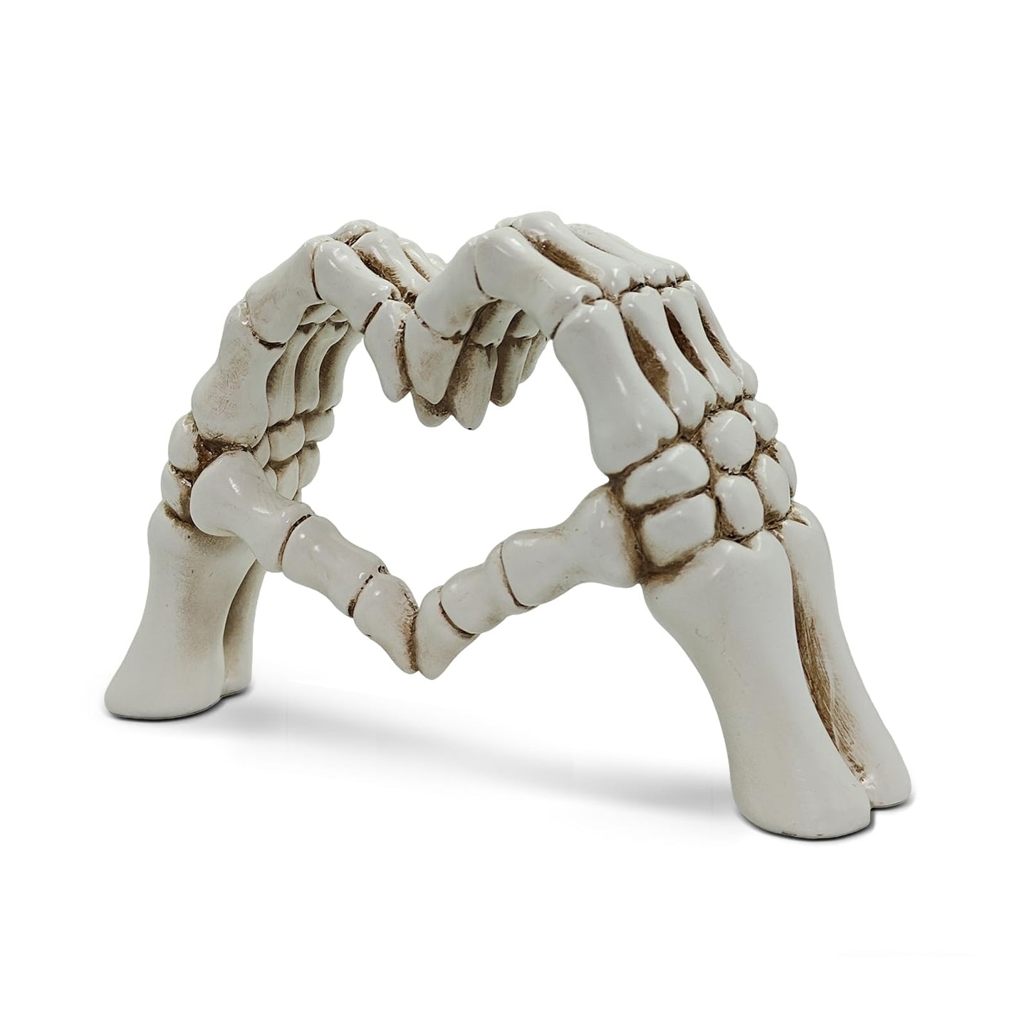 Skeleton Heart Hands Sculpture - 9.45" Gothic Home Decor, White Aesthetic Skeleton Hands Statue for Halloween, Dark Romance Heart Gesture Figurine for Shelf, Desk, Mantle, Macabre Wedding Decor