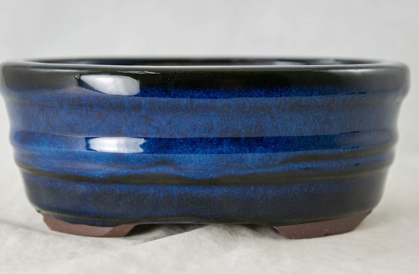 Calibonsai Oval Shohin Bonsai Pot, Cactus & Succulent Planter + Mesh 6"x 4.5"x 2.5" - Blue Stain Glazed