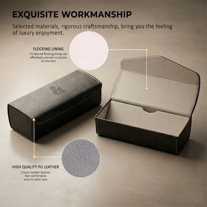 TRISKEL EYEWEAR Handmade Double Sunglasses Case, Premium PU Leather with Soft Flocking Lining (Warm Charcoal)