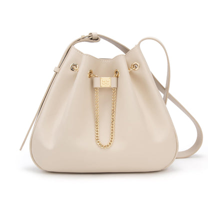 ELLE Purses for Women Genuine Leather Bucket Bag Chain Drawstring