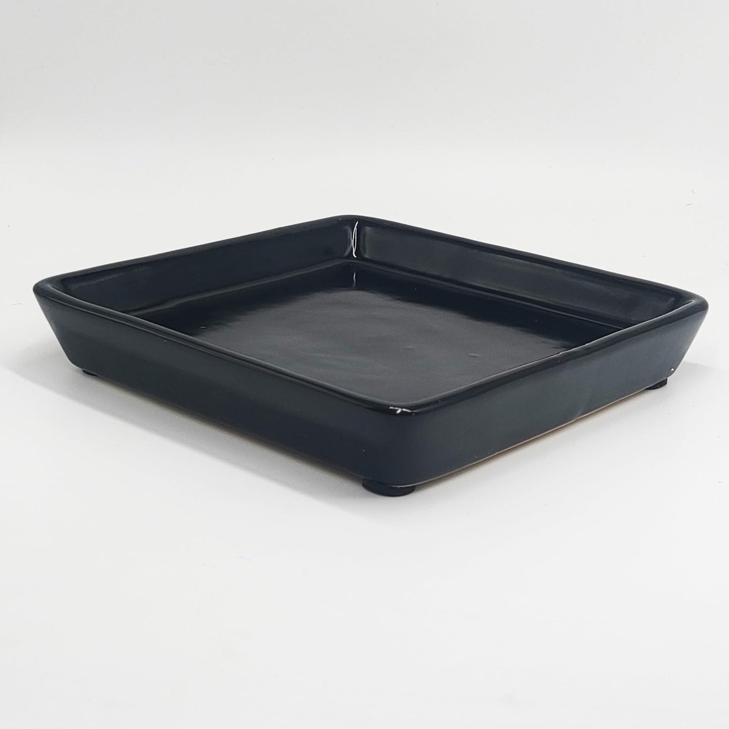 Square Plant Saucer 6 Inch 2 Pack，Plant Trays for Pots, Black Ceramic Plant Saucers for Indoors Outdoors, Plant Drip Tray 4 6 8 10 12 14 Inch