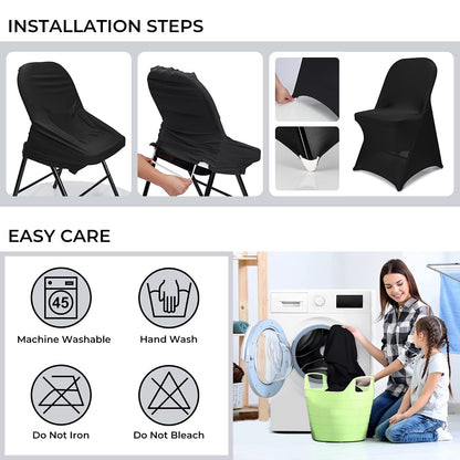 Babenest Spandex Folding Chair Covers - 30PCS Halloween Upgraded Universal Stretch Washable Fitted Chair Slipcovers Protector for Wedding, Holidays, Banquet, Party, Celebration (Black)