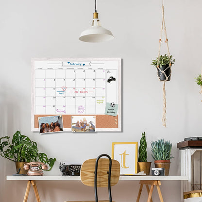 Dry Erase Calendar Whiteboard for Wall, Large Combination Magnetic Dry Erase White Board & Bulletin Board, 23.6" x 31.5" Wood Framed Calendar/Cork Combo Board(WH-6080)
