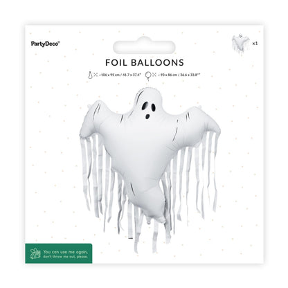 Large Ghost Balloons PartyDeco 36.6 x 33.8 Inch Large White Ghost Foil Balloon with Tassels Spooky Birthday Decoration
