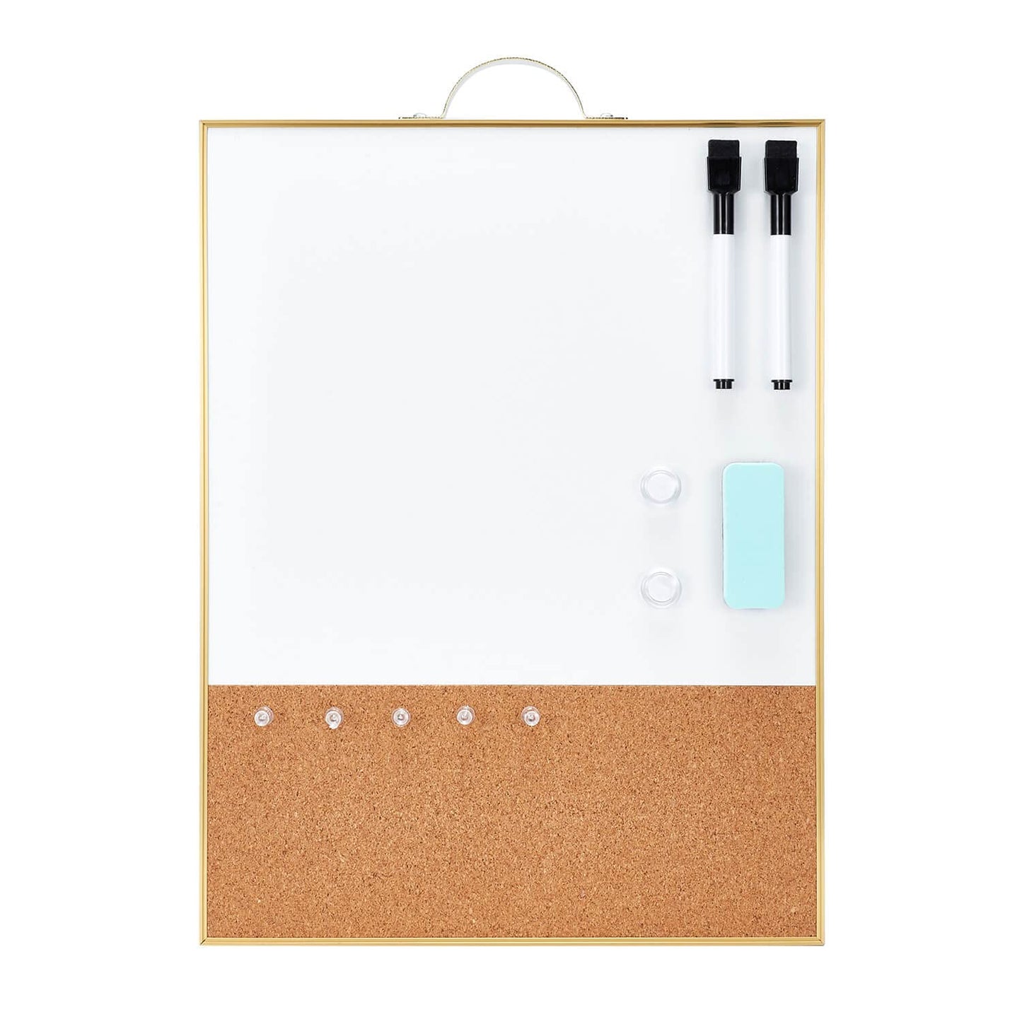TSJ OFFICE Small Combination Board - 16" X 12" Portable Aluminum Gold Framed Magnetic Dry Erase Board for Wall, Small Bulletin Cork Board with Holder for Office, Home and School