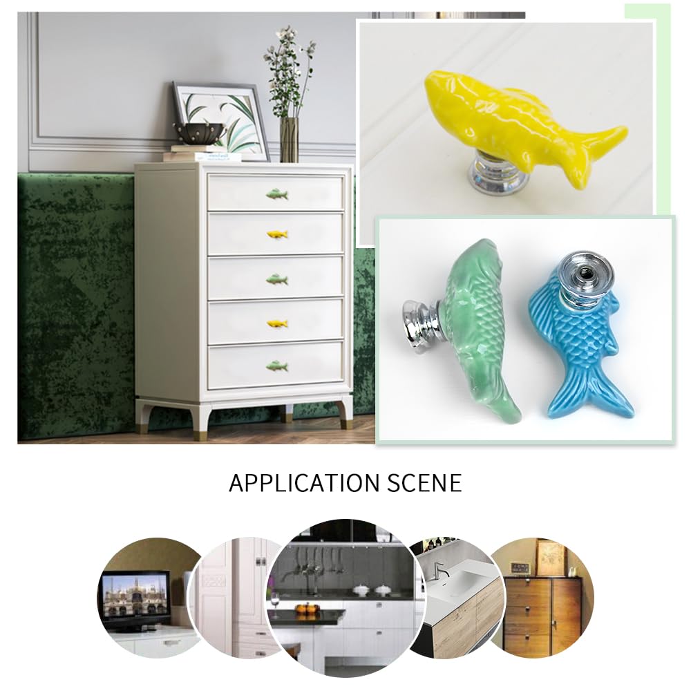 EleCharm Ayygift 6pcs Creative Cute Fish Cupboard Door Pull Handles Drawer Knobs Cabinet Ceramic