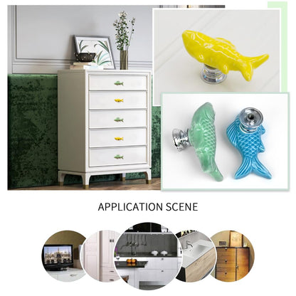 EleCharm Ayygift 6pcs Creative Cute Fish Cupboard Door Pull Handles Drawer Knobs Cabinet Ceramic
