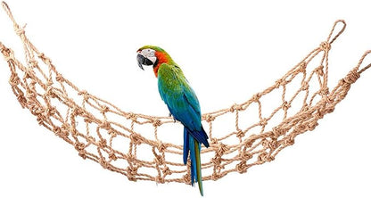 QBLEEV Large Bird Hemp Rope Climbing Net - 17.7"x35" Heavy Duty Parrot Play & Exercise Toy, Stimulating Habitat Enrichment, Promotes Agility Dexterity and Balance