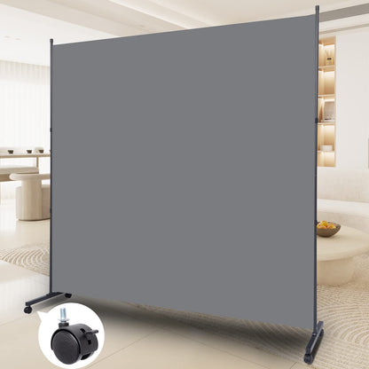 Room Divider Folding Privacy Screens with Wheels, 6FT Tall Divider for Room Separation, Movable Room Partitons and Dividers, Indoor Room Dividers Panel with Fabric (Grey, 1 Panel-71‘’-Wheels)