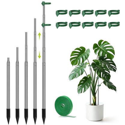 Aieve Extendable Plant Stakes, 13in to 49in Stainless Steel Telescoping Monstera Plant Support Stakes, Indoor Outdoor Garden Stake Support Sticks for Tomato Vegetables Monstera Vine (5 Packs)