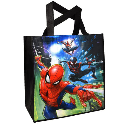 Marvel Spiderman Tote Bag Set for Kids, Adults ~ 6 Pc Bundle with 4 Large Superhero Reusable Grocery Bags, Avengers Stickers, and More | Spiderman Party Supplies and Favors