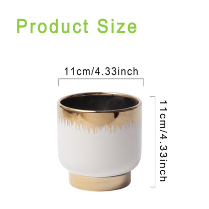 NEONWE White Ceramic Planters, Gold Flower Pots for Indoor Plants with Drainage Holes, Modern Round Planter with Drainage Holes - Plant Not Included 4.33 X4.33 Inch
