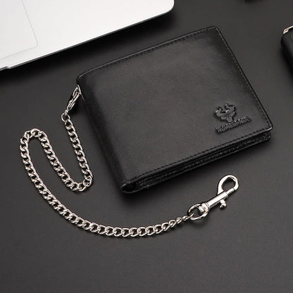 Genuine Leather Card Holder Wallet with Chain Accessory for Men, Women RFID Blocking 13 Card Slots 2 ID Windows 2 Bill Compartments Short Bi-Fold Wallet Gift (Black)