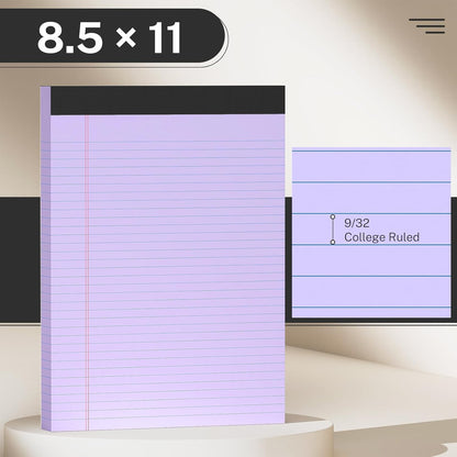 300 Sheets Purple Legal Pads 8.5 x 11 College Ruled Paper 6-Pack Note Pad Narrow Ruled 50 Sheets per Notepad Perforated Writing Pad Durable Sturdy Back 8x11 Pads of Paper