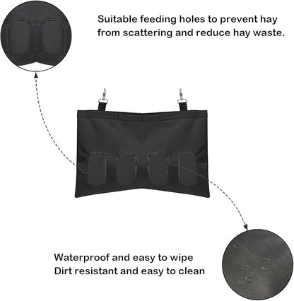 Rabbit Hay Feeder - Large Capacity Oxford Cloth Hanging Hay Bag - 4 Holes - 1 Pcs (Black)