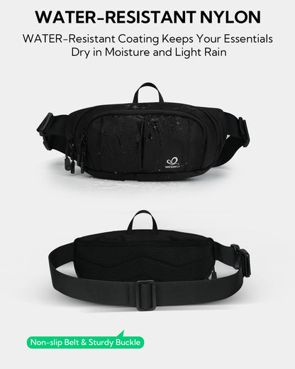 WATERFLY Large RFID Fanny Pack: 2.5L Crossbody Waist Packs for Woman Man with Extender Strap 4-Zipper Pockets Lightweight Hip Pack for Traveling Shopping Walking Hiking
