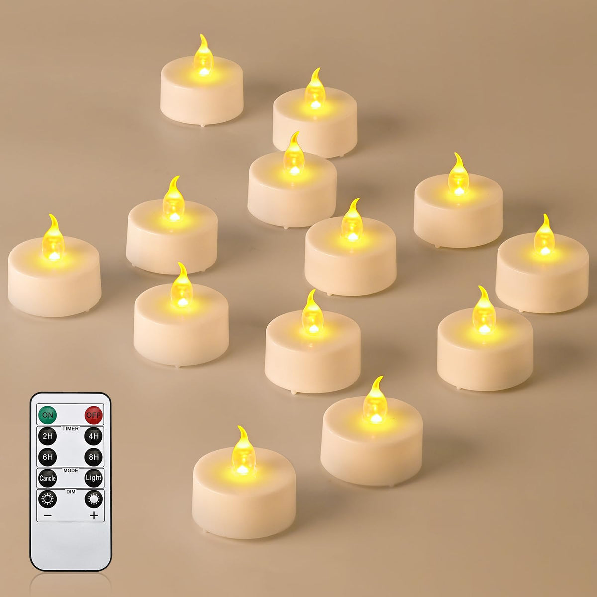 JOSU 12Pcs Flickering Flameless Led Tea Lights Candles Battery Operated, 200+ Hours Fake Electric Candles with Remote Timer, Warmer Lamp White Candlesticks for Home Wedding Party Decor