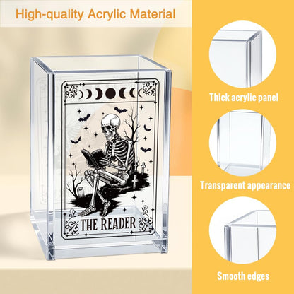 Mhfpl The Reader Acrylic Cosmetic Pencil Pen Holder Cup, Funny Bookworm Skeleton Theme Gifts for Bookworm Book Lover Reader Book Club Member College Student, Thank You Gifts for Librarian Teacher