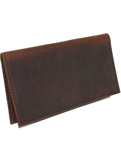 Boston Leather Unisex Textured Bison Leather Checkbook Cover, Check Book Protection Dark Pecan