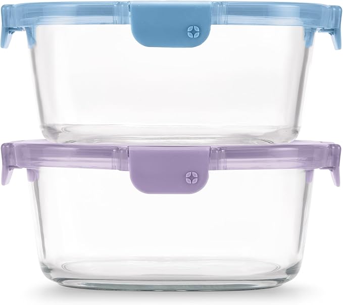 Ello Color Lock Glass Meal Prep Sets Leak-Proof Glass Food Storage Containers with Airtight BPA-Free Plastic Lids, Dishwasher, Microwave, and Freezer Safe