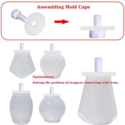 JIOFAVIU 15 Pcs Resin Wine Bottle Stoppers Molds Set, Wine Stopper Silicone Molds for Epoxy Resin (5 Molds and 10 Stoppers with 10 Screws)