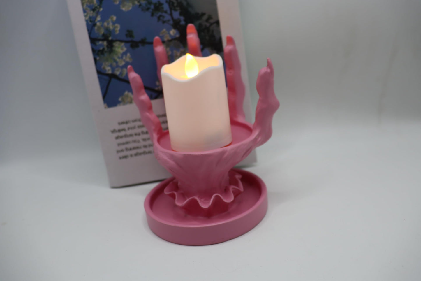 Gothic Ring Display Stand, Skeleton Hand Decor Witch Hand Jewelry Holder for Rings Bracelets, Halloween Candle Holder Resin Jewelry Organizer, Gothic Home Decor and Holiday Gifts for Women (Pink)
