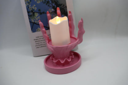Gothic Ring Display Stand, Skeleton Hand Decor Witch Hand Jewelry Holder for Rings Bracelets, Halloween Candle Holder Resin Jewelry Organizer, Gothic Home Decor and Holiday Gifts for Women (Pink)