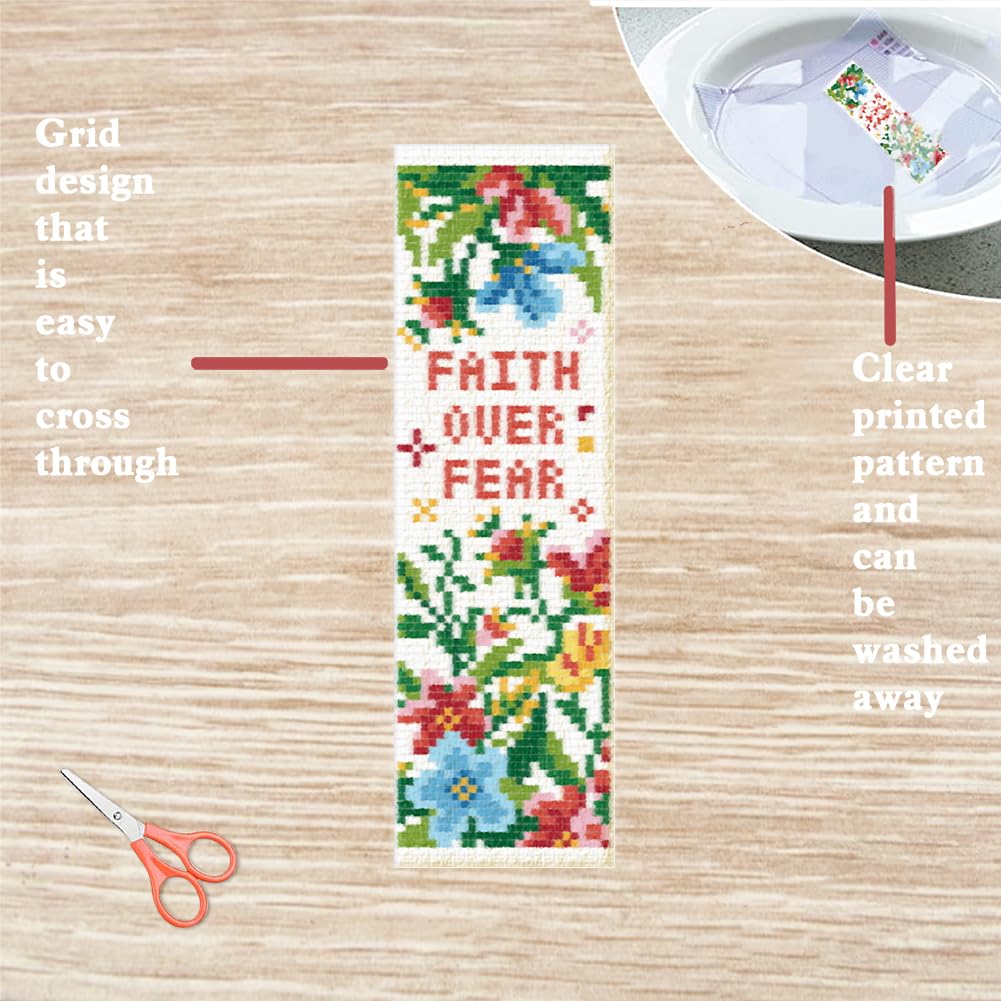 FREEBLOSS 6 Set Cross Stitch Bookmark Kits Stamped Embroidery Kit Bookmarks DIY Book Marks Printed Cross Stitch Kits with Instructions 8''x2.4'' Flowers Daisy Rose Lily