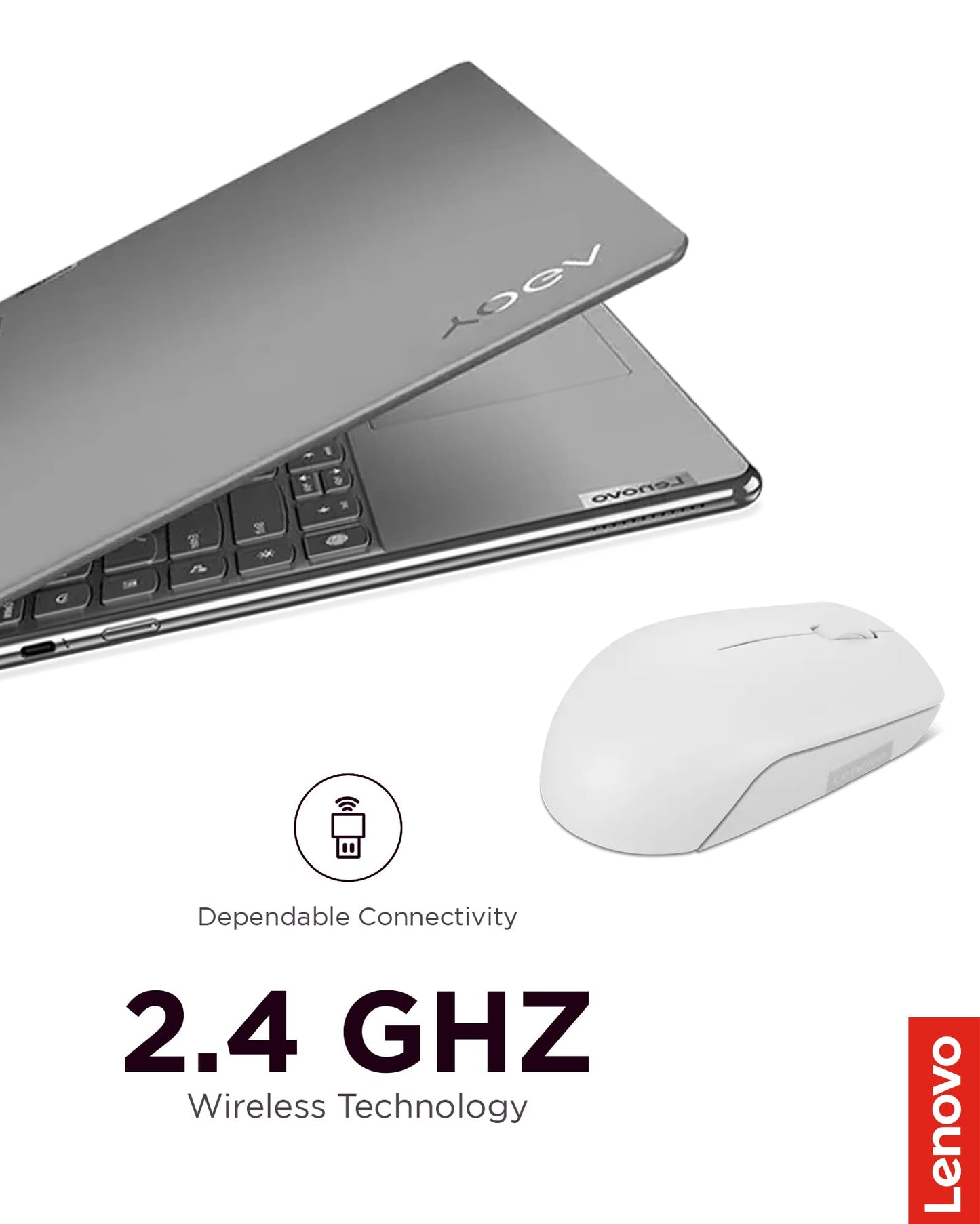 Lenovo 300 Wireless Mouse – Computer Mouse for PC, Laptop with Windows – Ambidextrous Design – 2.4 GHz Nano USB Receiver – 12 Month Battery Life