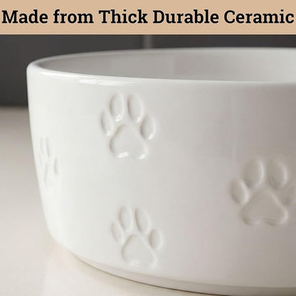 Ceramic Dog Bowl Set of 2 with Anti-Skid Base - 6.5" Wide x 2.5" Tall Ceramic Dog Bowls Medium Sized Dogs - 3.8 Cup Capacity Food and Water Bowls for Dogs - Rubber Bottom Pet Bowl Set of 2 Medium Size