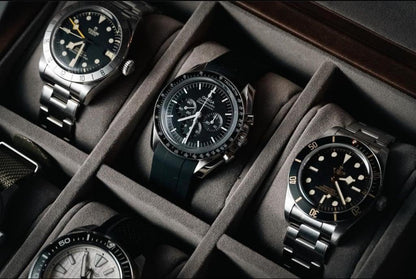 BEERUST Watch box organizer for men - Leather watch case - Luxury watch box - For large mens wrist watches - Mens jewelry box organizer - Watch case - With valet drawer - Watch display case