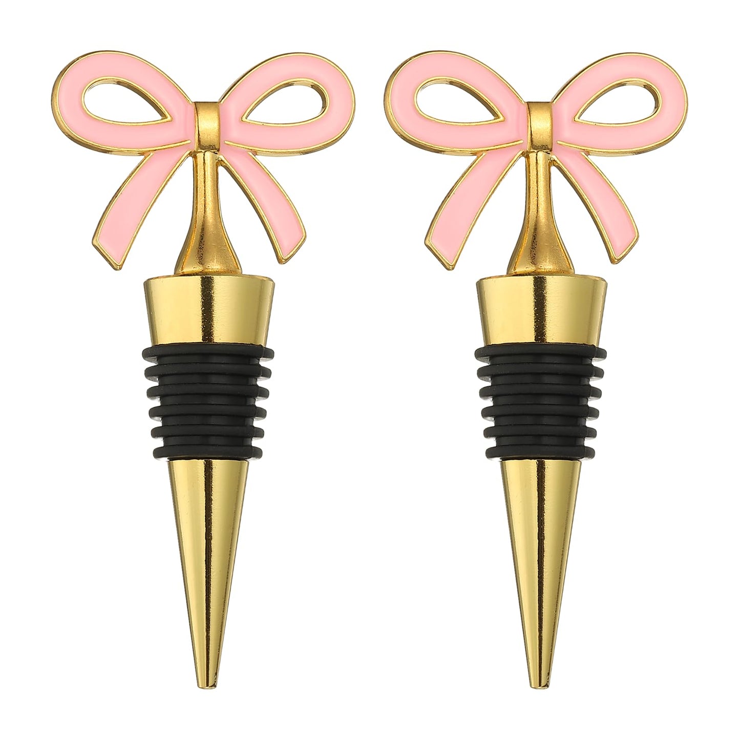 uxcell 2 Pcs Bow Wine Stopper, Reusable Wine Stoppers Airtight Leak-proof Bottle Plugs Liquor Saver Beer Beverage Glass Bottles Stopper for Bar Holiday Party Home Decor, Gold-Pink