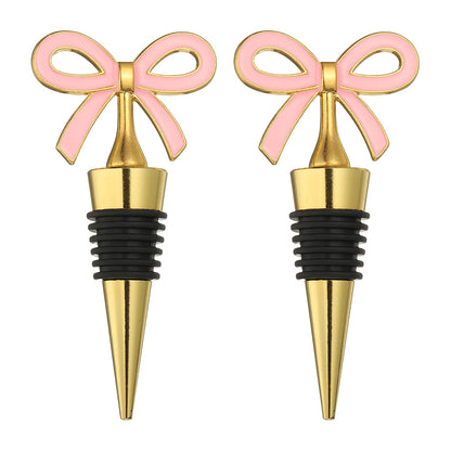 uxcell 2 Pcs Bow Wine Stopper, Reusable Wine Stoppers Airtight Leak-proof Bottle Plugs Liquor Saver Beer Beverage Glass Bottles Stopper for Bar Holiday Party Home Decor, Gold-Pink