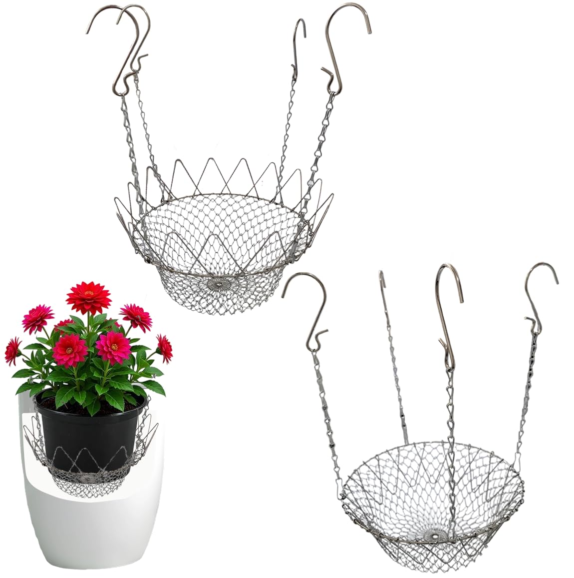 Sexyppl 2Set Adjustable Planter Insert for Pots Any Height, Plant Risers for 12-18" Wide Top Opening Pots, Durable Stainless Steel with Thick Hooks, Suitable for Indoor Outdoor Weddings & Party Decor
