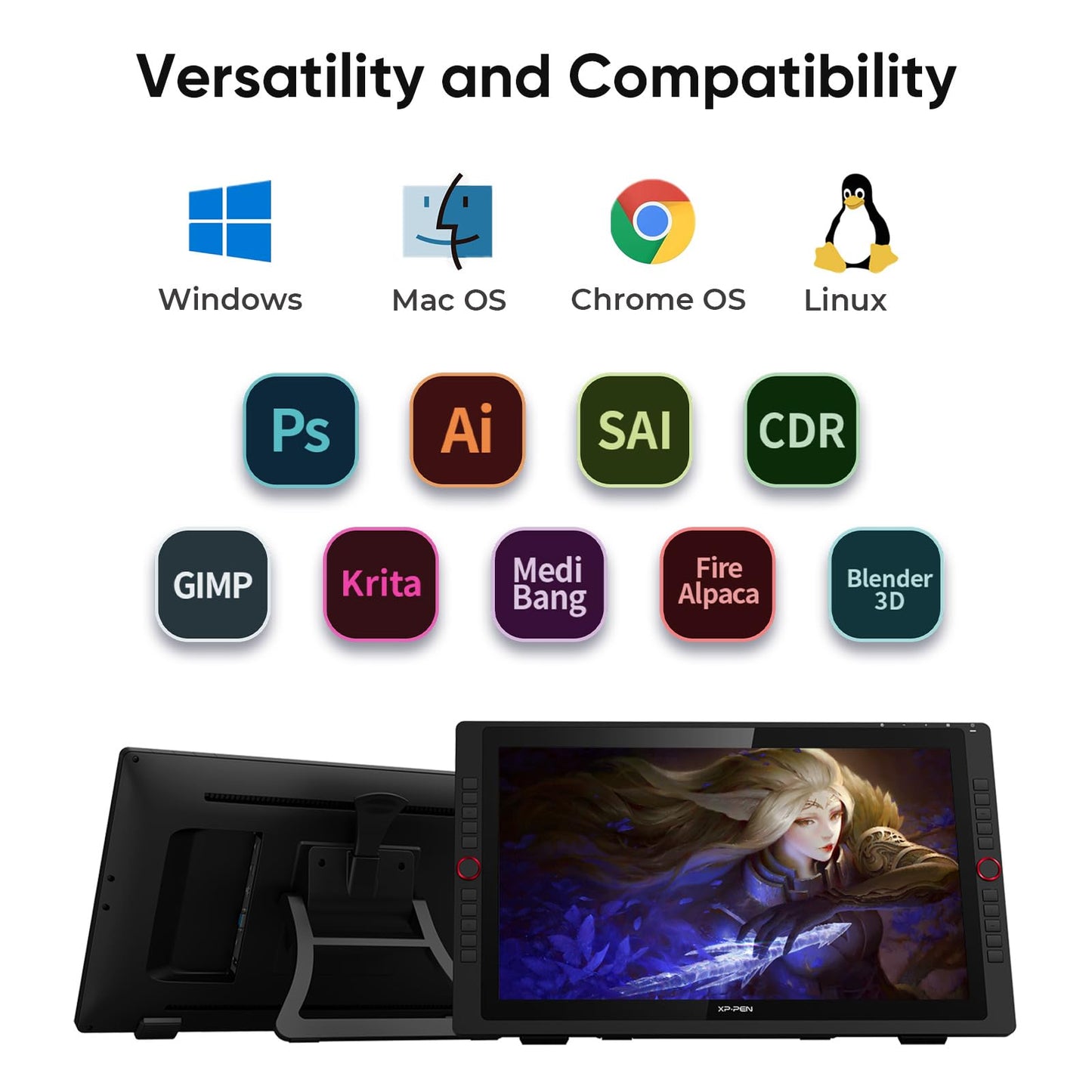 XPPen Artist 24 Pro 2.5K QHD Drawing Tablet with Screen,16.7M Colors Graphics Tablet with 8192 Pen Pressure Battery-Free Tilt Stylus & 20 Shortcut Keys for Windows, Mac, Chrome, Linux, 23.8"