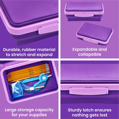 LockerMate by Bostitch Flexi Storage Box 4 Piece Kit, Collapsible Pencil Case Design for Craft and School Supplies, Purple