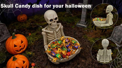Skull Decor-Halloween Candy Bowl Dish Large for Home Office Desk Decorations,Key Bowl for Entryway Table,Skull Candy Tray Holder Snack with Hand,Skulls Serving Bowl Desk Decor (H 9.1")