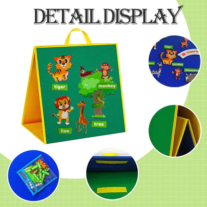 Topwon Felt Board, Folding Flannel Playboard Preschool Toddler Stories Boards, Animal Story Learning Double-Side Stand Flannel Board (Including Animal Felt)