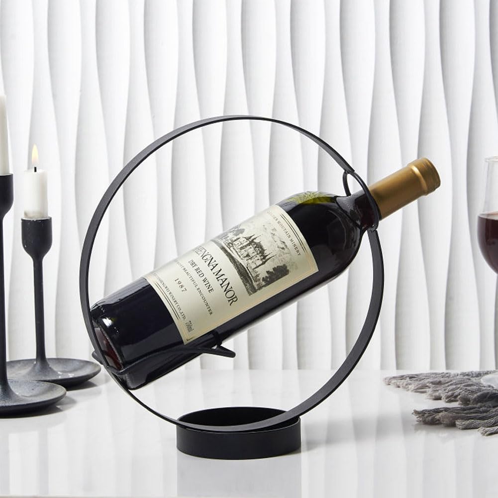 kaileyouxiangongsi Metal Single Tabletop Wine Rack – Freestanding Countertop Decorative Wine Bottle Holder, Unique Wine Gifts and Accessories for Wine Lovers (Black)