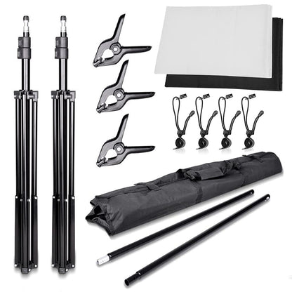 SLOW DOLPHIN Photo Background Support System with Backdrop Stand Kit, 100% Pure Muslin 6.5 Ft x 10 Ft (White/Black) Backdrop,Clamp, Carry Bag for Photography Video Studio