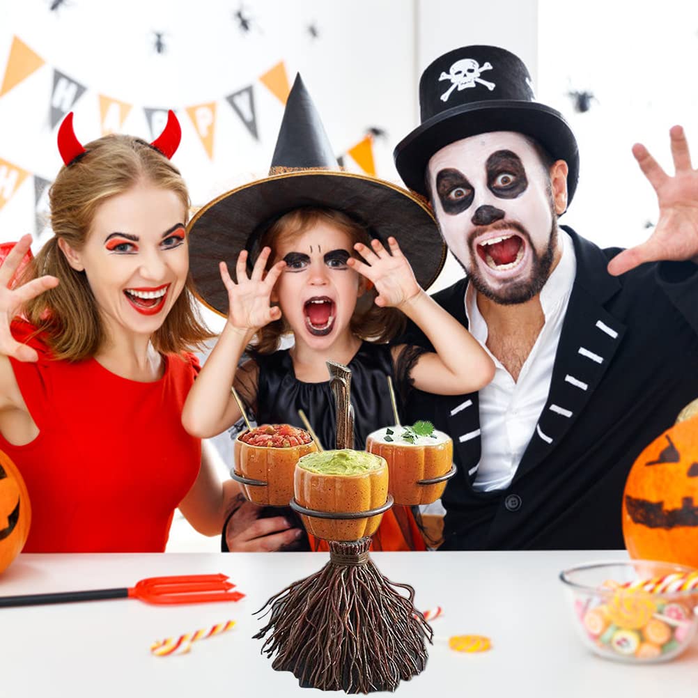 Halloween Pumpkin Snack Bowl Stand, Halloween Broomstick Snack Bowl Stand, Pumpkin Snack Tray, Detachable Candy Holder Bowl Halloween Party Favor Supplies for Serving Snacks,