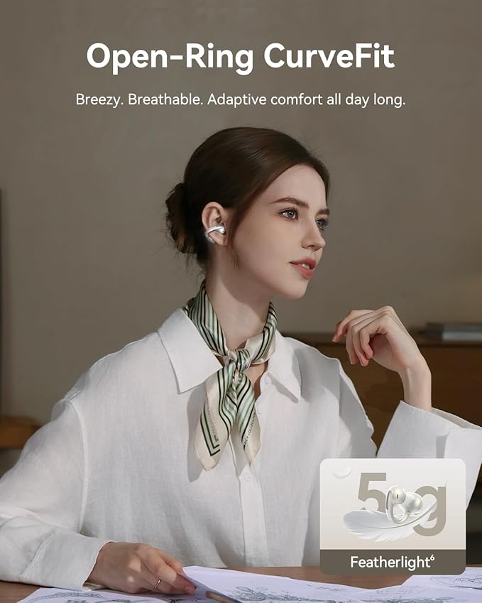 Baseus Bowie MC1 Pro Open Ear Clip-On Headphones, Hi-Res LDAC & HiFi4 Acoustic Sound, 5g Ultra-Lightweight Comfort, SuperBass 2.0, DNN 4-Mic AI Clear Calls, IP67 Waterproof, Bluetooth 6.0 (White)