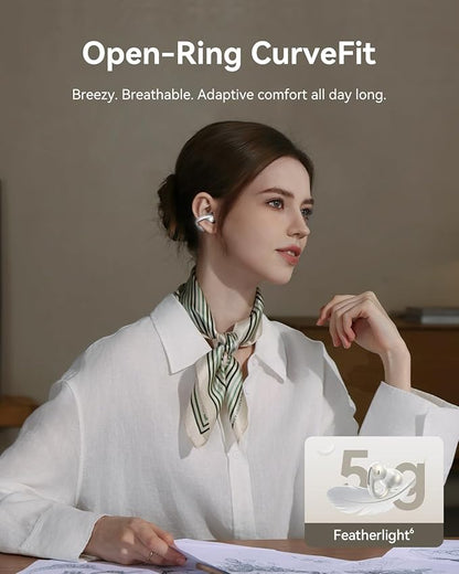 Baseus Bowie MC1 Pro Open Ear Clip-On Headphones, Hi-Res LDAC & HiFi4 Acoustic Sound, 5g Ultra-Lightweight Comfort, SuperBass 2.0, DNN 4-Mic AI Clear Calls, IP67 Waterproof, Bluetooth 6.0 (White)