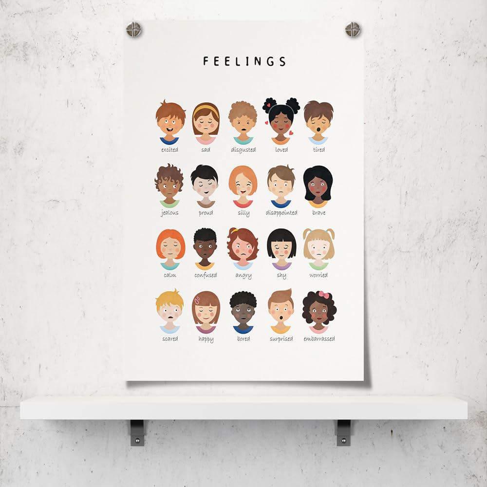 uoyien Feelings Chart And Emotions Poster For kids Mental Health Awareness Canvas Wall Art Special Emotions Faces Calm Corner Prints Classroom Social Worker Office Decor 12x16in Unframed