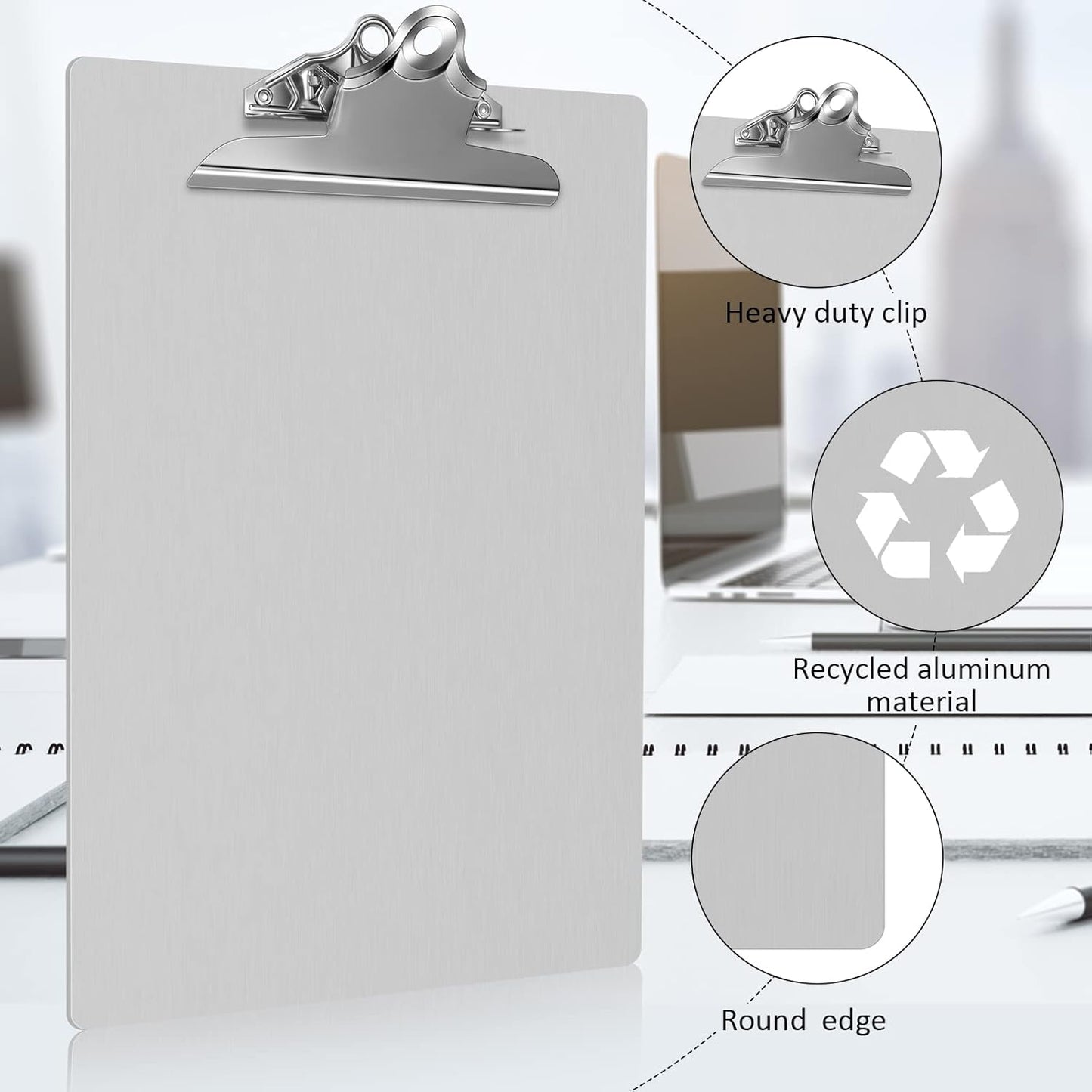 2 Pcs Metal Clipboard Heavy Duty Aluminum Clipboards 12 x 9 Inch Metal Clip Board with Low Profile Clip A4 Letter Size Document Holder for Office School Medical Jobsite Laboratory